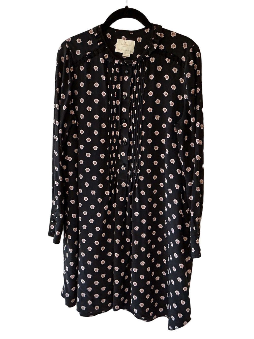 Kate Spade New York Ditzy Daisy Floral 100% Silk Shift Dress L Crochet Detail